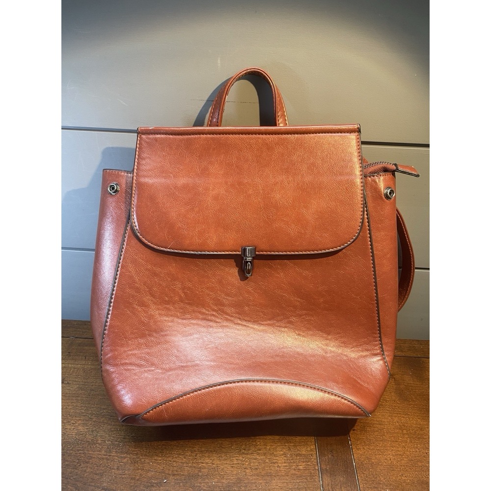 Wink Kangaroo Fashion Shoulder Bag Rucksack Leather Women Backpack Cognac